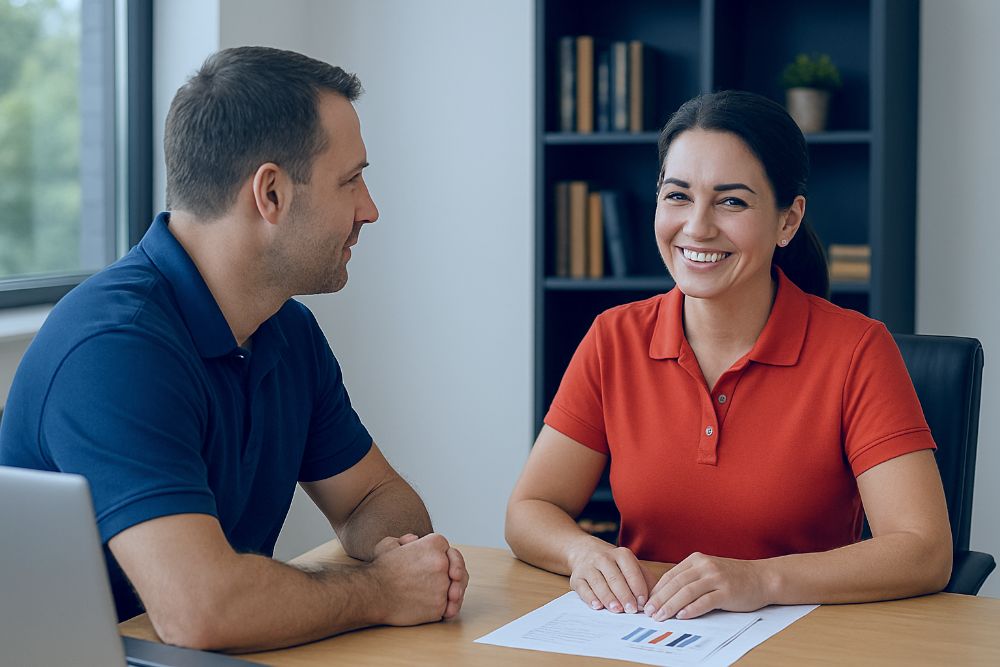 Top-Shop-man-working-with-a-woman-body-shop-owner-to-get-a-DRP